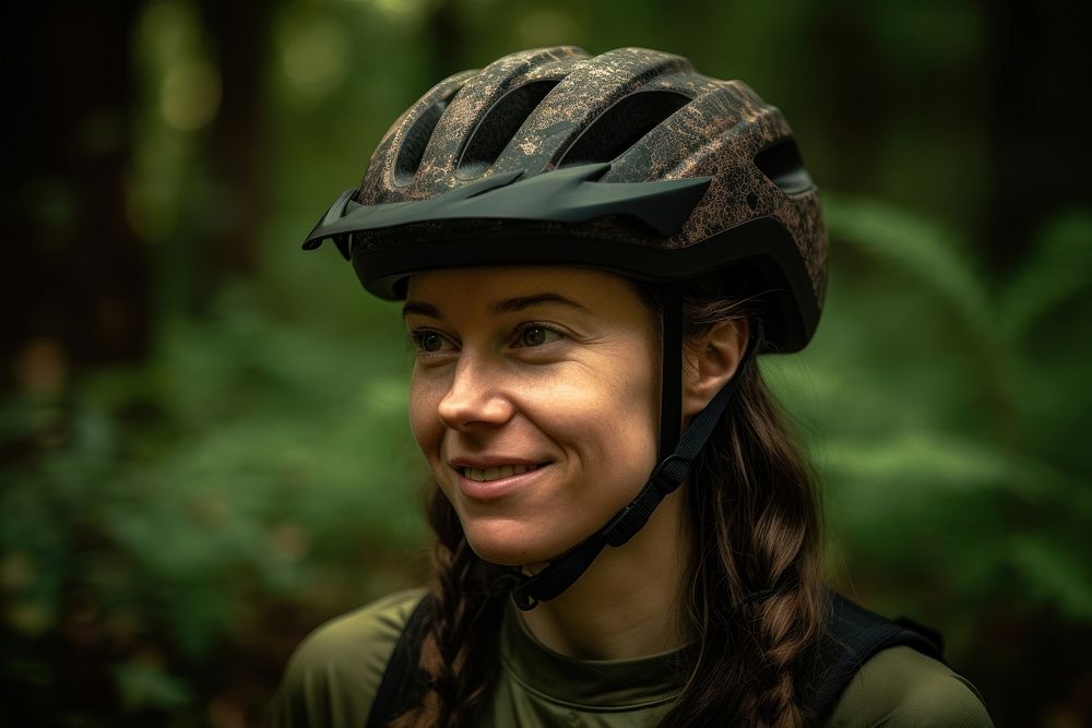 Helmet portrait smile green. AI generated Image by rawpixel.