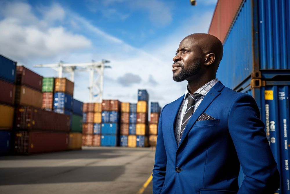 African business owner man container shipping looking. AI generated Image by rawpixel.