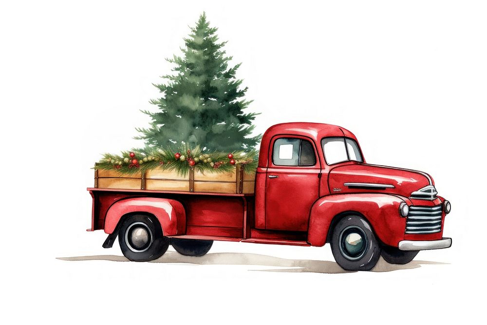 Christmas tree in the truck vehicle plant white background. AI generated Image by rawpixel.