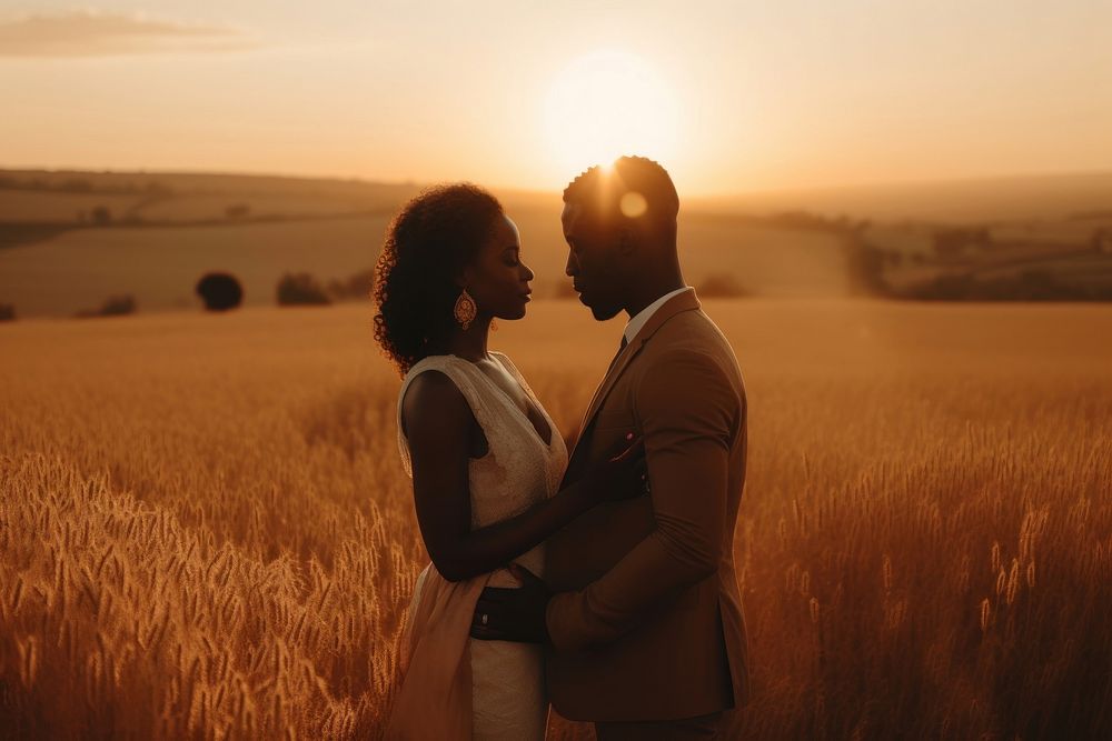 Romantic fairytale newlywed field sun outdoors. AI generated Image by rawpixel.