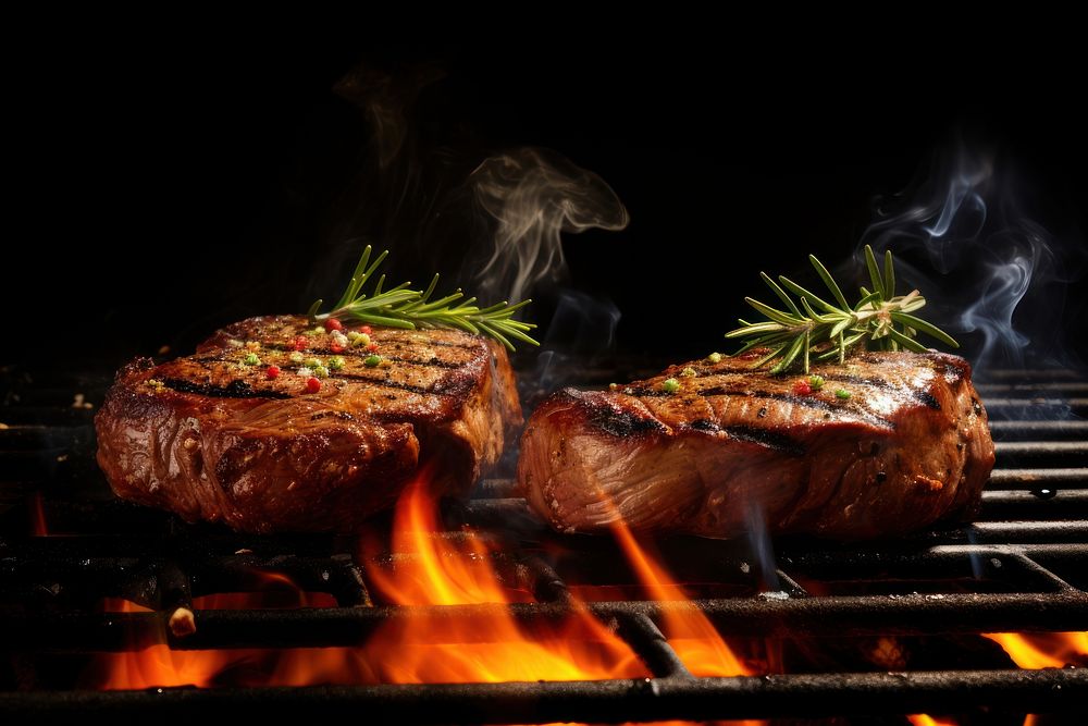 Grill cooking grilling steak. AI generated Image by rawpixel.