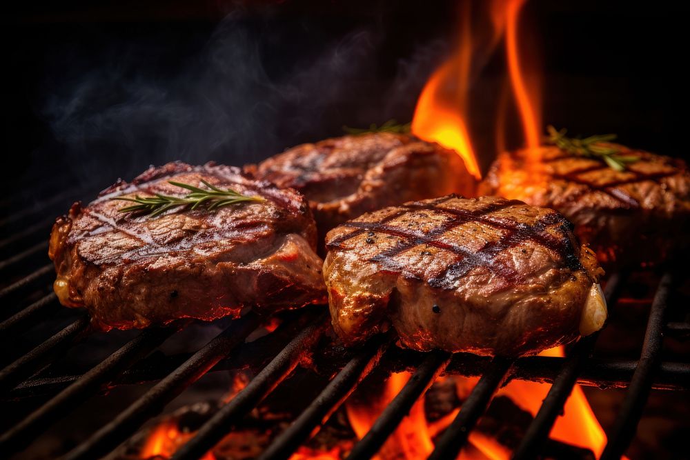 Grill cooking grilling steak. AI generated Image by rawpixel.