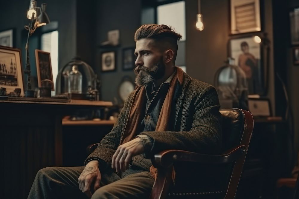 Barbershop sitting portrait adult. AI generated Image by rawpixel.