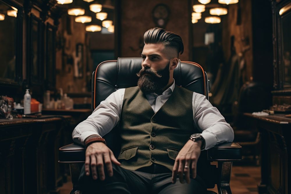 Barbershop sitting adult man. AI generated Image by rawpixel.