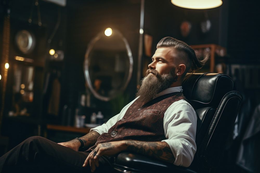 Barbershop sitting beard adult. AI generated Image by rawpixel.