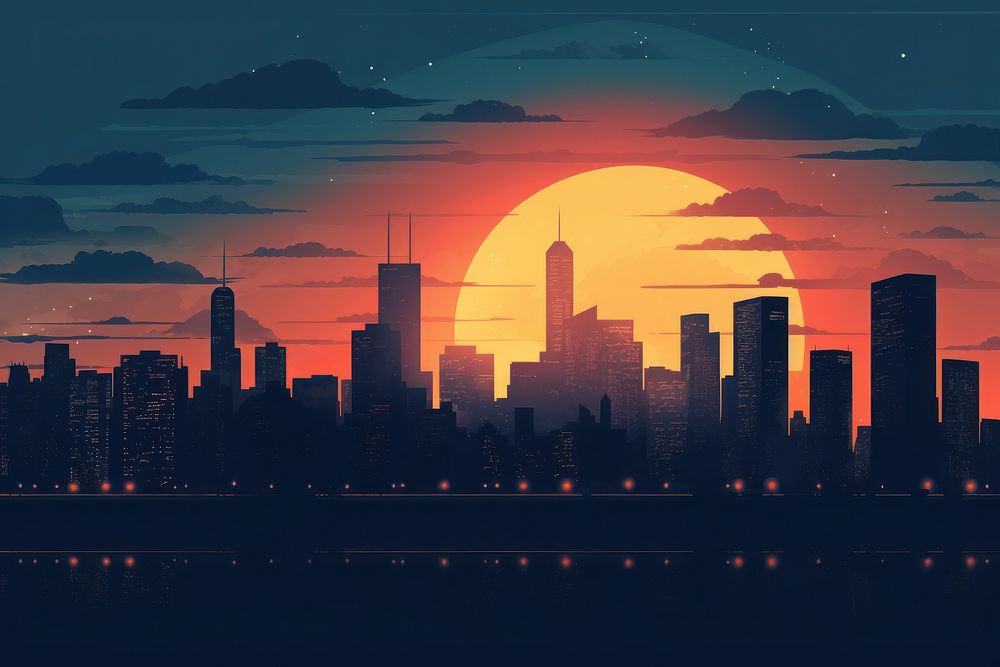 Skyscrapers sunset city architecture. AI generated Image by rawpixel.