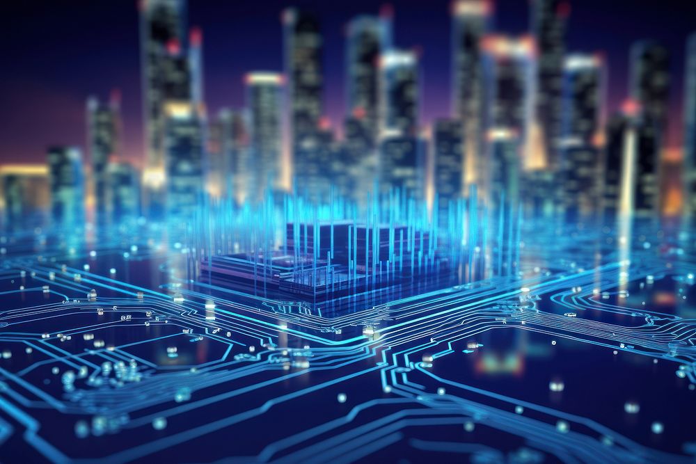 Smart city backgrounds circuit board architecture. AI generated Image by rawpixel.