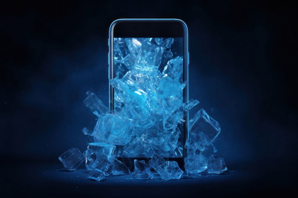 Smart phone crystal frozen blue. AI generated Image by rawpixel.