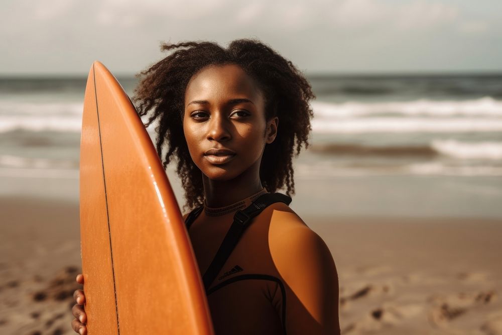 African American women sports surfboard portrait. AI generated Image by rawpixel.