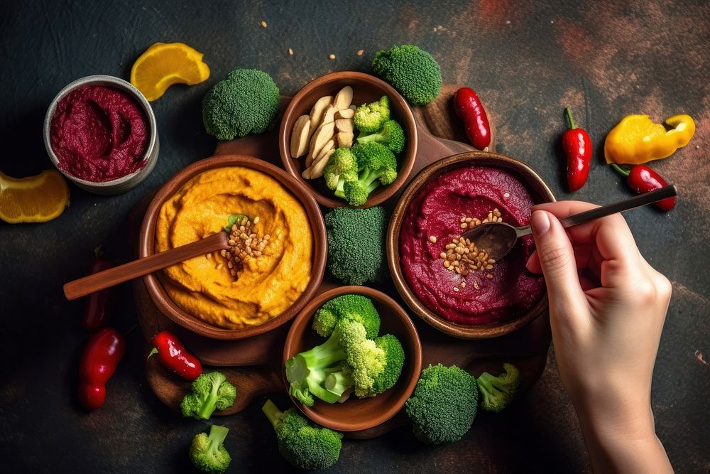 Hummus food vegetable broccoli. AI generated Image by rawpixel.