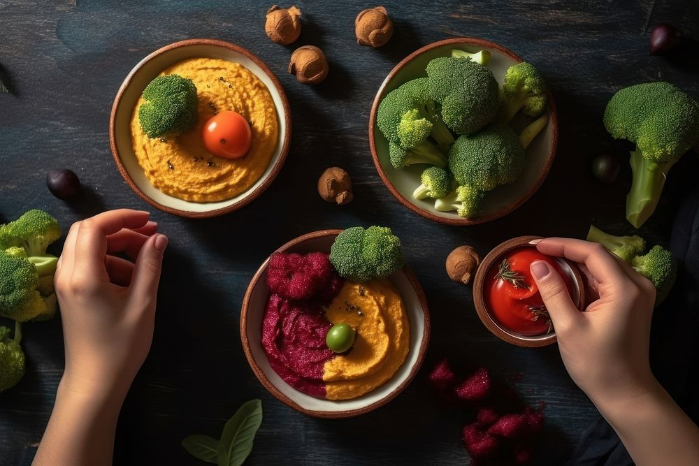 Hummus food vegetable broccoli. AI generated Image by rawpixel.