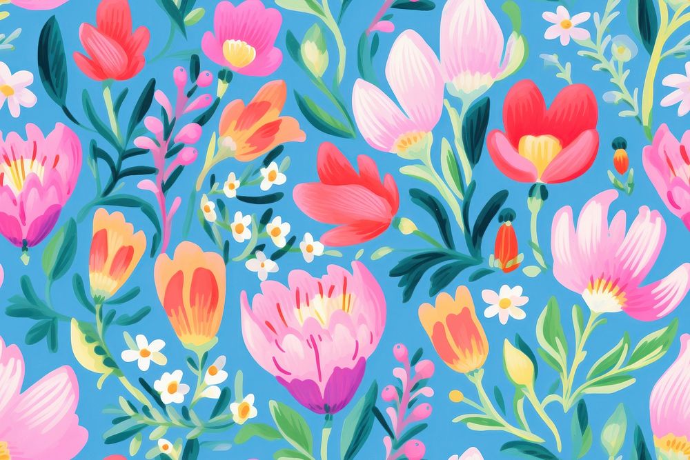 Tempera gouache flower pattern petal plant. AI generated Image by rawpixel.