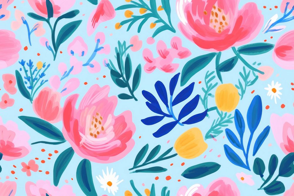 Tempera gouache flower pattern plant art. AI generated Image by rawpixel.