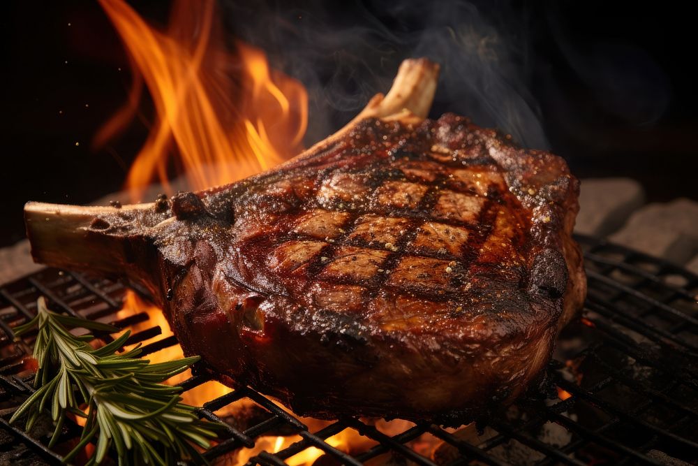 Beef steak grilling cooking meat. AI generated Image by rawpixel.