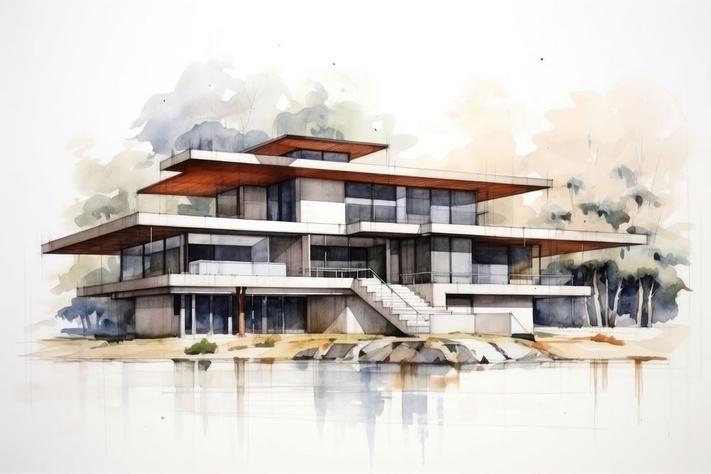 Modern house sketch architecture building. AI generated Image by rawpixel.