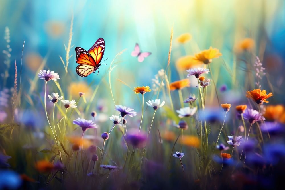 Butterfly flower nature outdoors. AI generated Image by rawpixel.