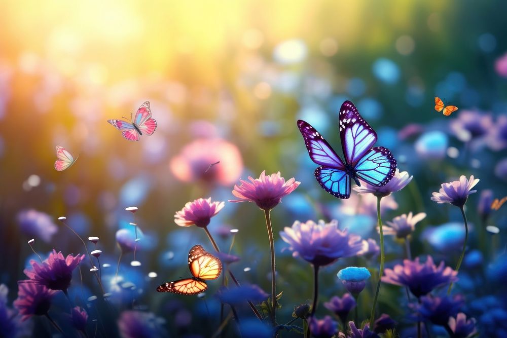 Butterfly nature flower outdoors. AI generated Image by rawpixel.