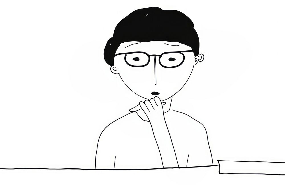 Business woman hand touch chin glasses drawing sketch. AI generated Image by rawpixel.