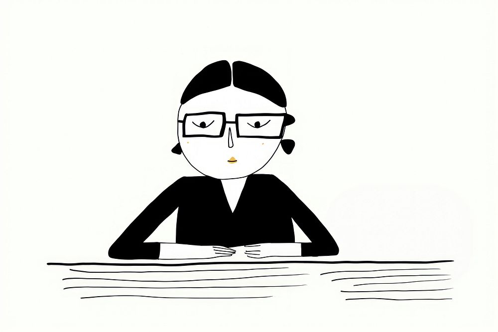 Minimal illustration of business woman wear glasses drawing sketch black. AI generated Image by rawpixel.