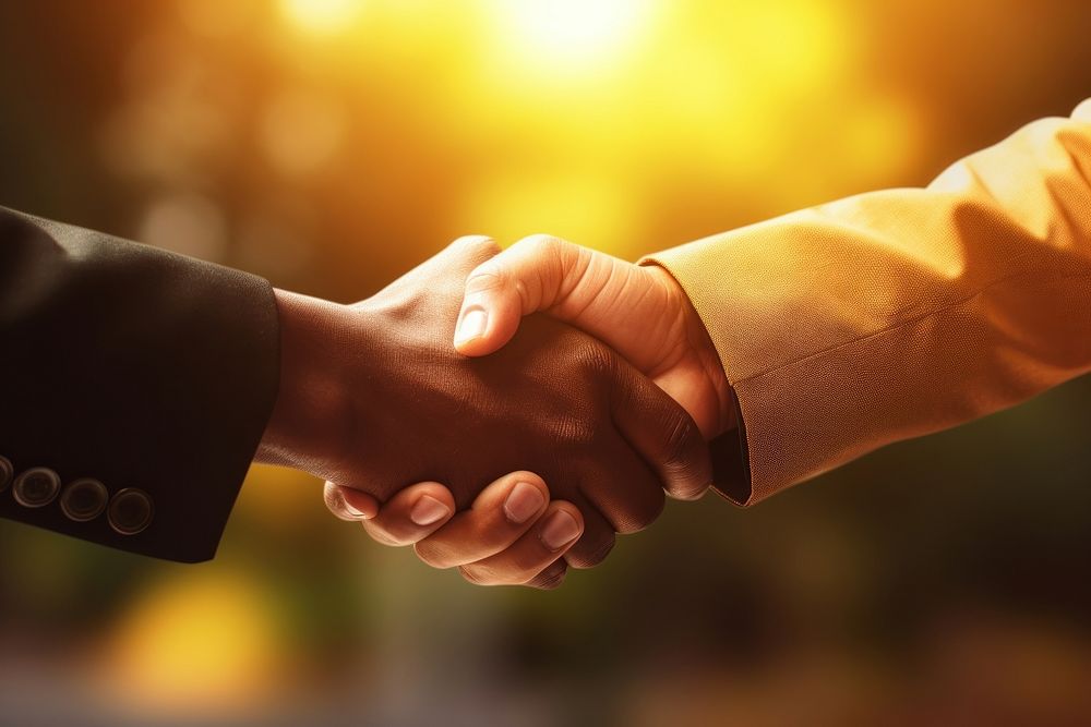 Businessman handshake yellow agreement greeting. AI generated Image by rawpixel.