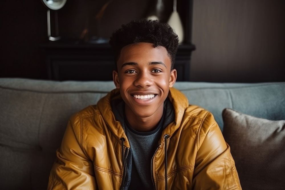 Black man teenager portrait smile photo. AI generated Image by rawpixel.