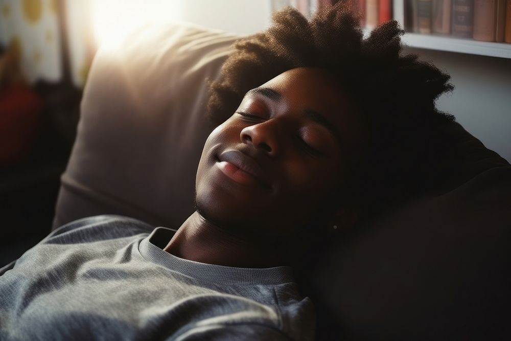 Black man teenager sleeping portrait photo. AI generated Image by rawpixel.