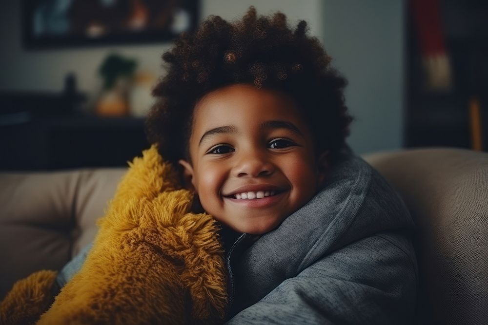 Black man child portrait smile photo. AI generated Image by rawpixel.