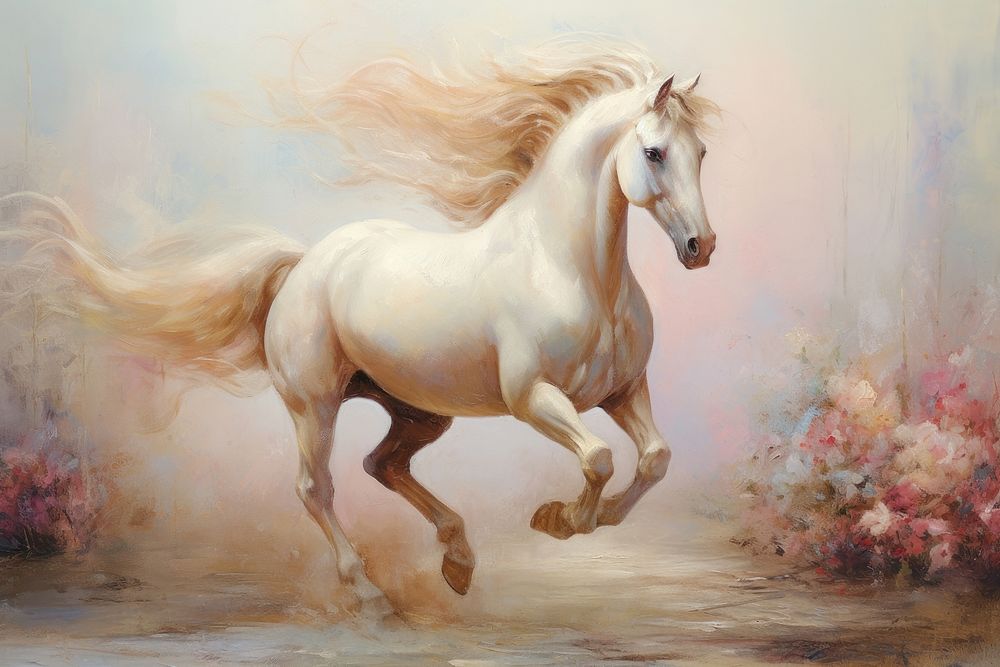 Unicorn running painting stallion animal. 