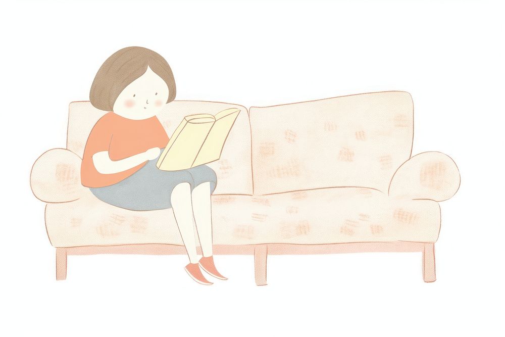 Girl character reading book furniture couch publication. AI generated Image by rawpixel.