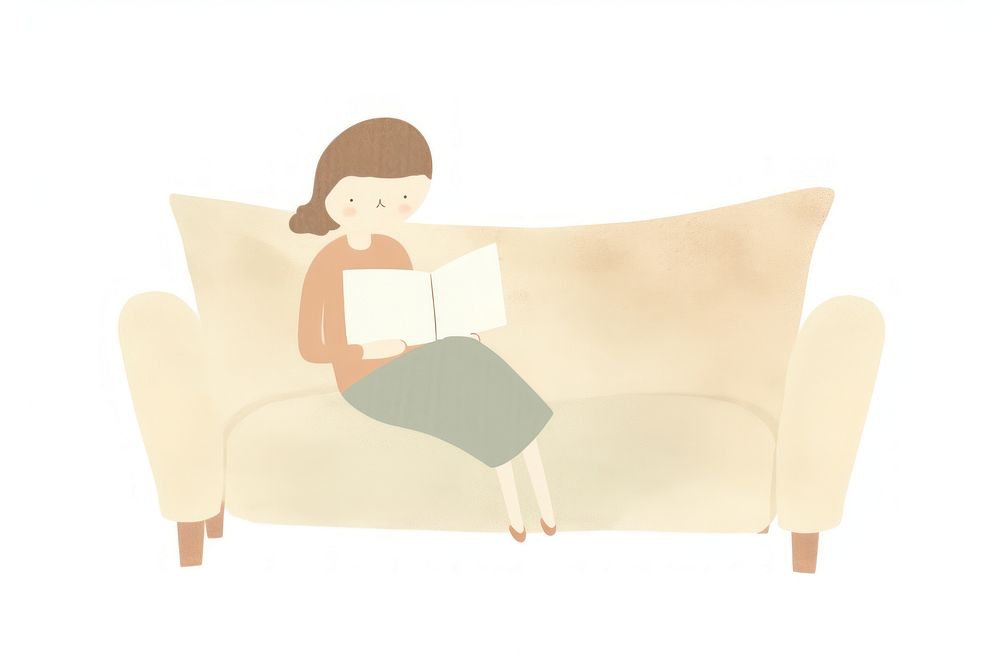 Girl character reading book furniture armchair cushion. AI generated Image by rawpixel.