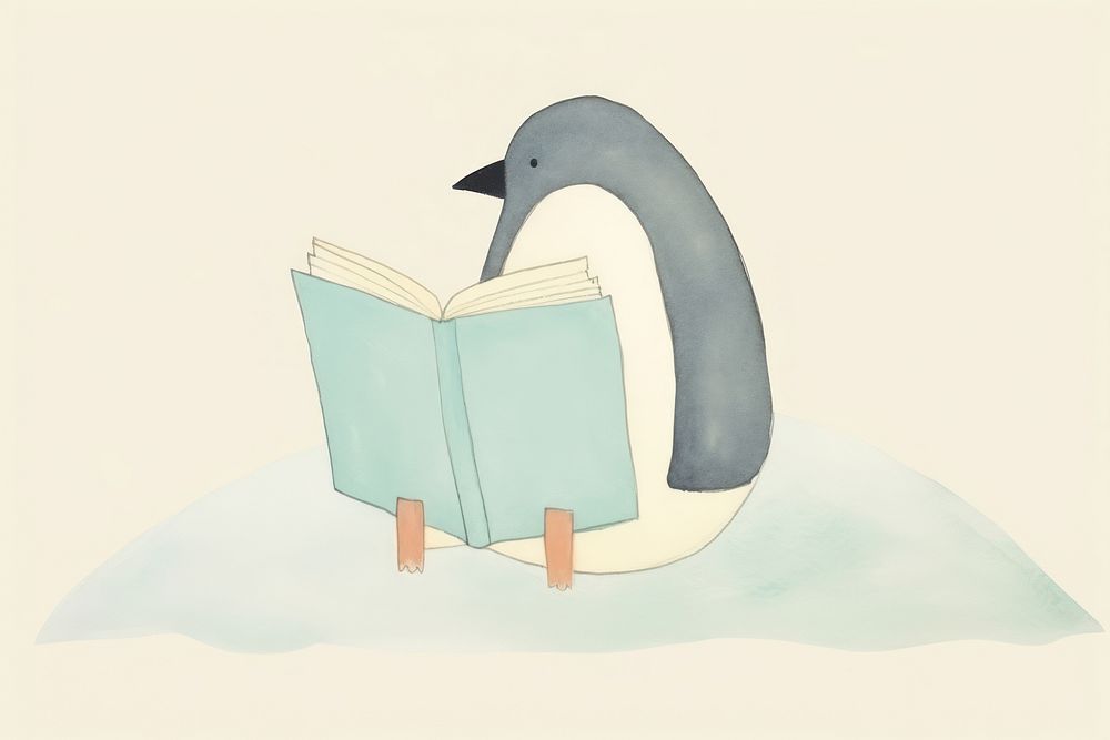 Penguin character reading book drawing sketch bird. AI generated Image by rawpixel.