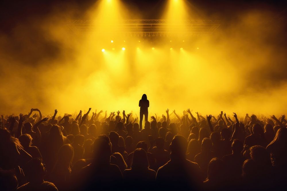 Concert crowd concert silhouette yellow. AI generated Image by rawpixel.