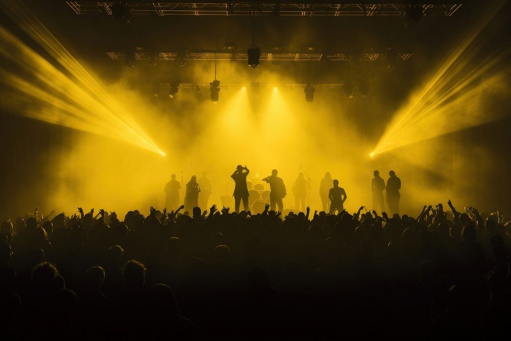 Crowd concert silhouette yellow light. AI generated Image by rawpixel.