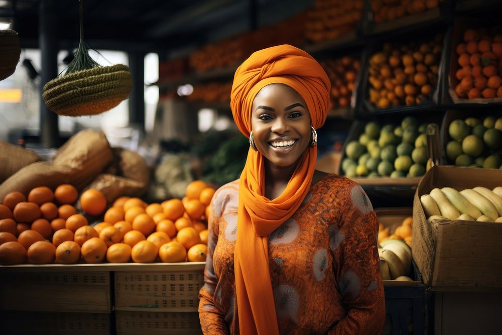 African woman portrait market turban. AI generated Image by rawpixel.