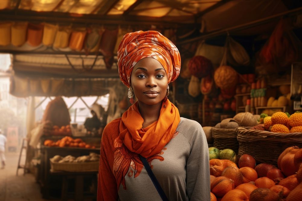 African woman turban portrait market. AI generated Image by rawpixel.