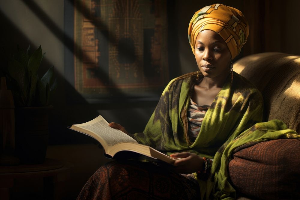 African woman sitting book publication. AI generated Image by rawpixel.