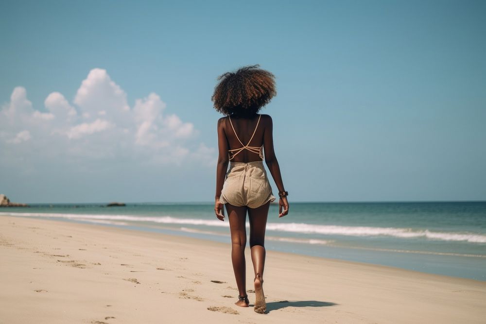 African black woman vacation walking summer. AI generated Image by rawpixel.