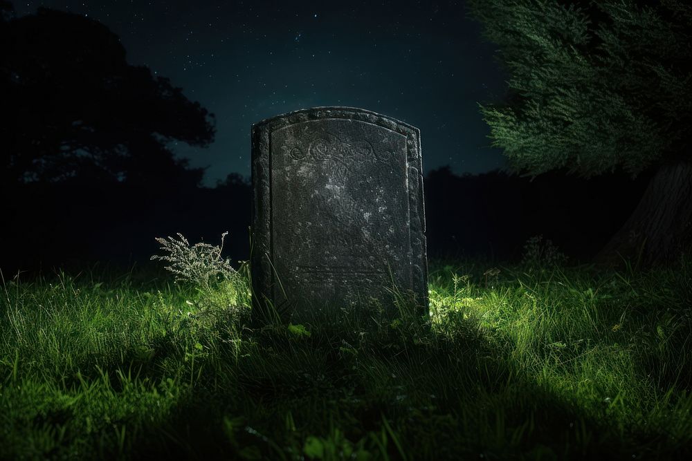 Blank unmarked tombstone outdoors cemetery grass. AI generated Image by rawpixel.