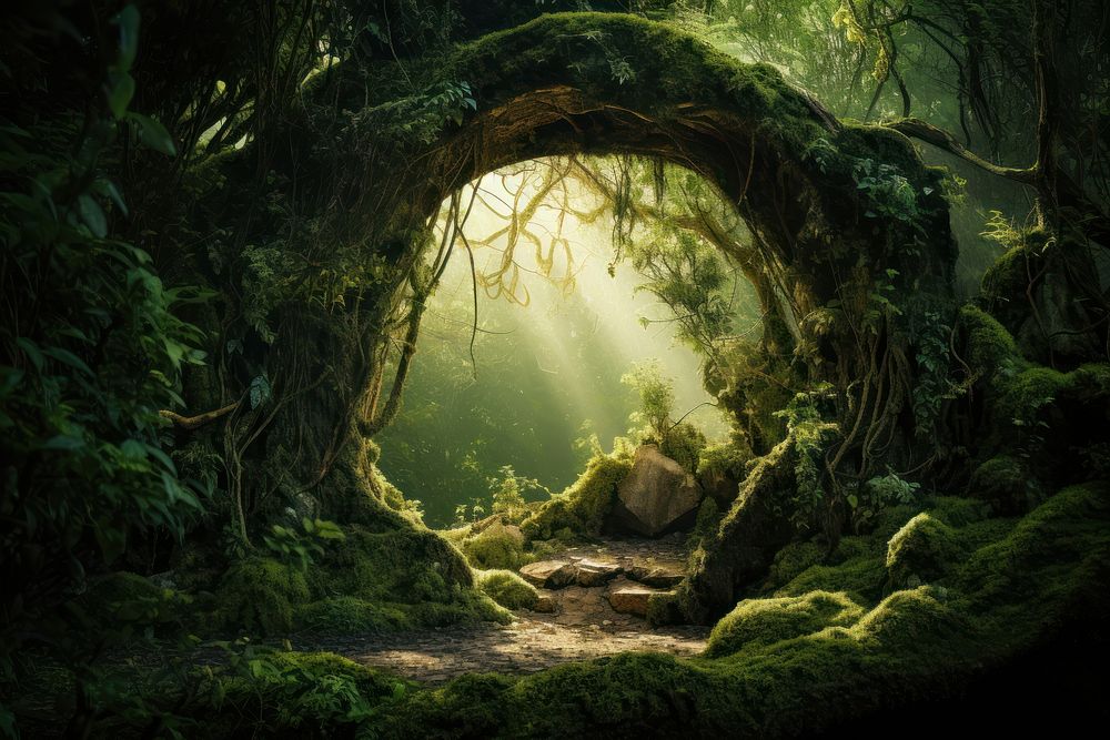 Green natural archway forest outdoors woodland. AI generated Image by rawpixel.