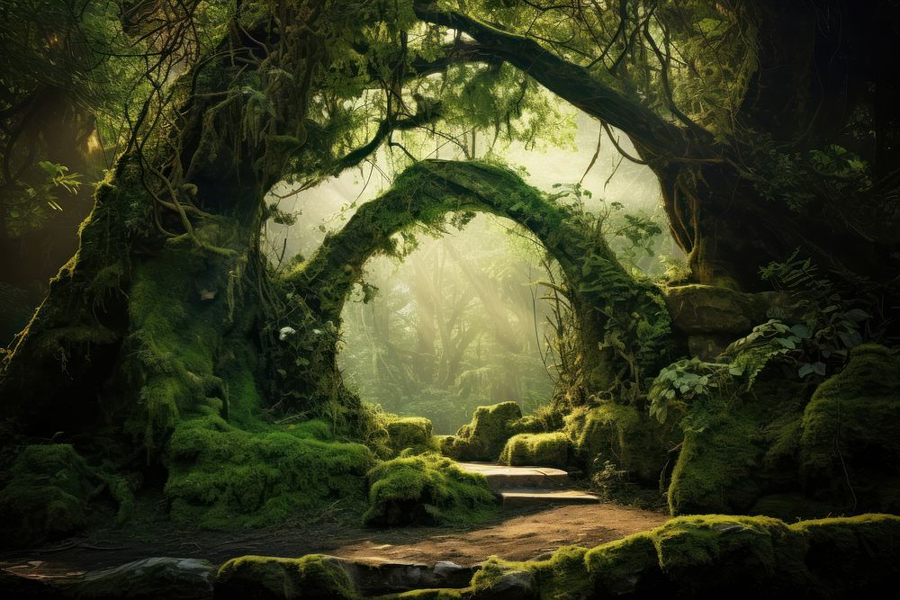 Green natural archway forest landscape outdoors. AI generated Image by rawpixel.