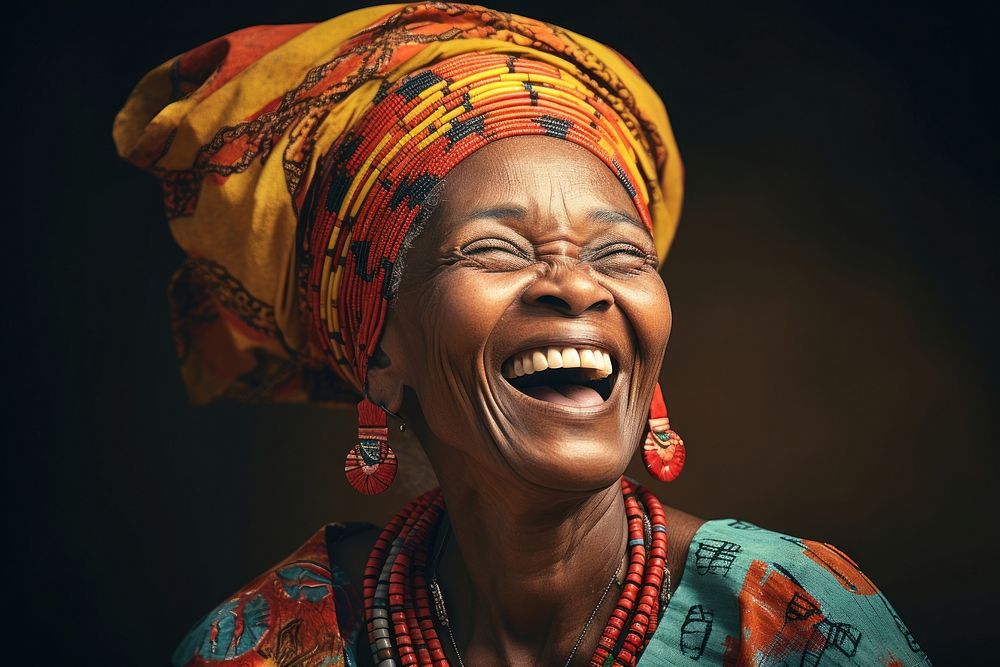 Happy African woman laughing necklace jewelry. AI generated Image by rawpixel.