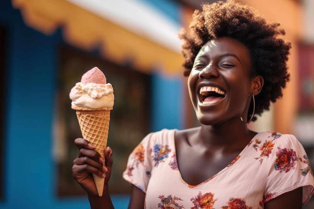 Happy African woman laughing dessert smile. AI generated Image by rawpixel.