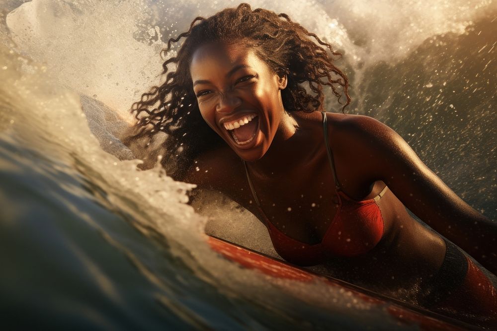 Happy African woman swimming laughing portrait. AI generated Image by rawpixel.