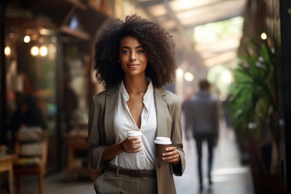 African business woman cup holding coffee. AI generated Image by rawpixel.
