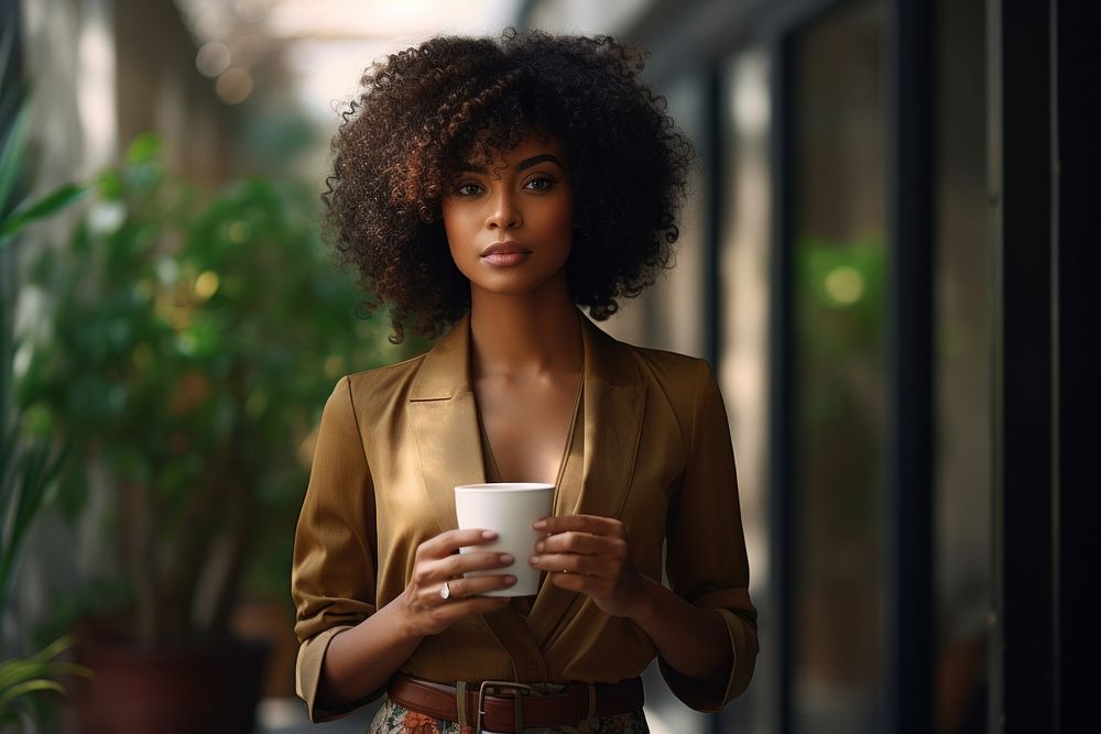 African business woman cup holding coffee. AI generated Image by rawpixel.