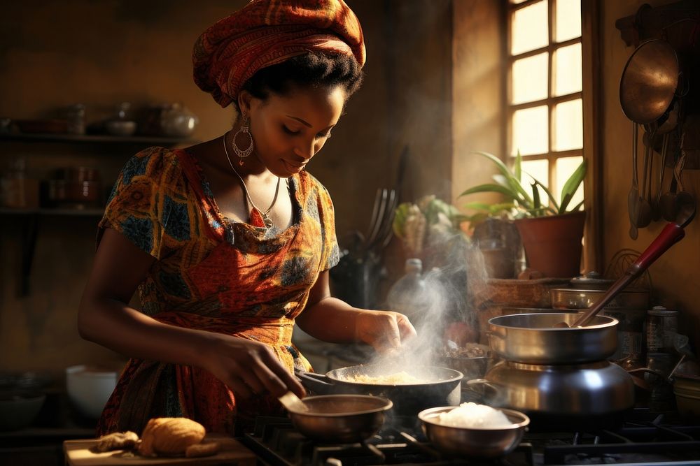 African woman kitchen cooking food. AI generated Image by rawpixel.