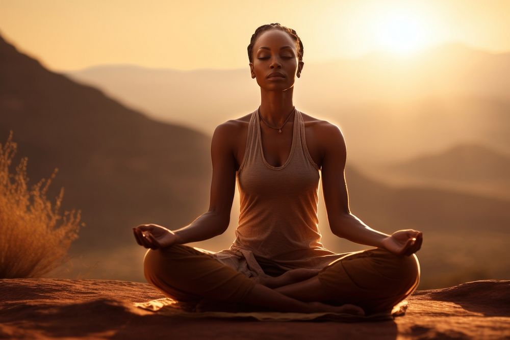 African woman yoga sports contemplation. AI generated Image by rawpixel.