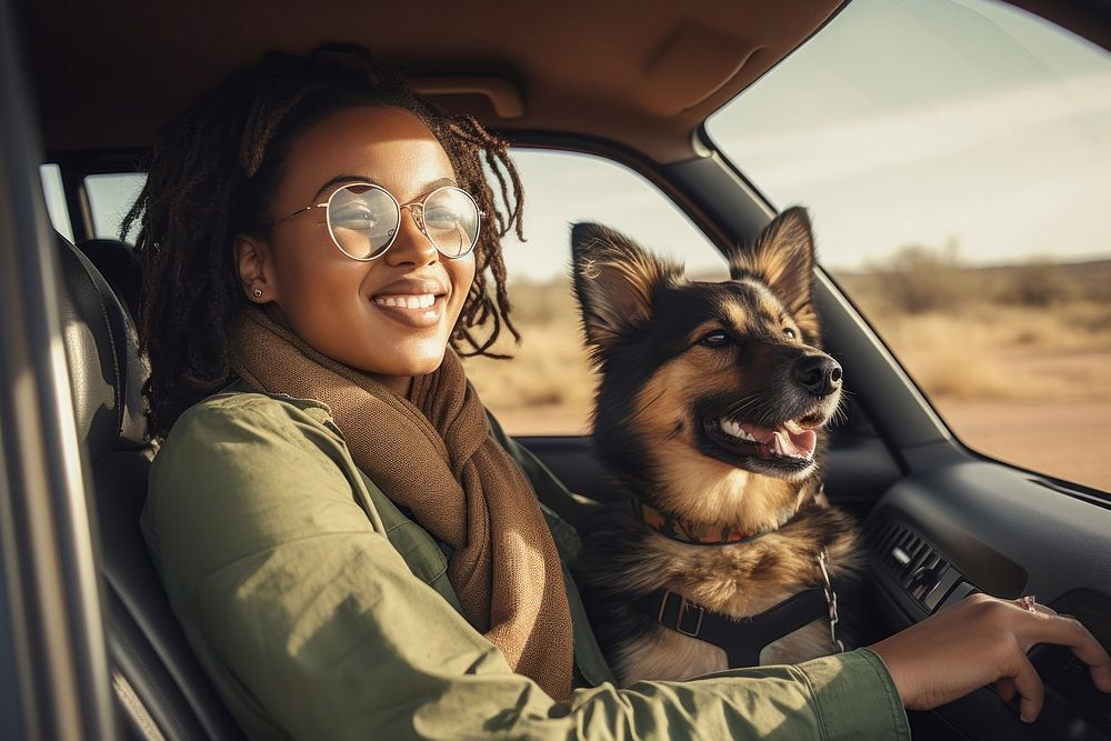 African woman sunglasses vehicle mammal. AI generated Image by rawpixel.