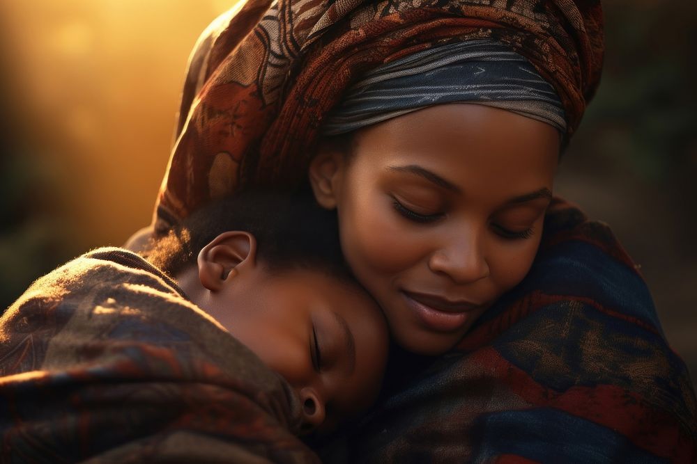 African woman portrait hugging adult. AI generated Image by rawpixel.