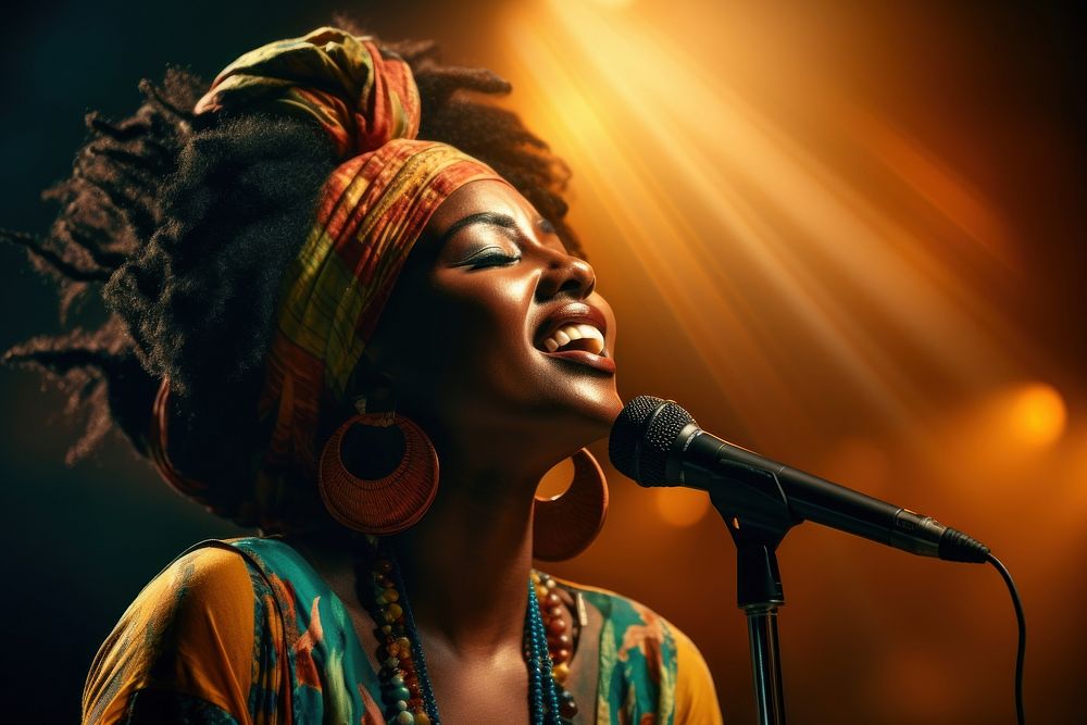 African woman microphone musician adult. AI generated Image by rawpixel.